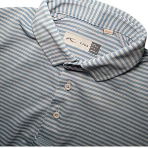 KJUS Polo Shirt Mens 48 S Blue White Striped UPF 30+ Comfort Fit Golf Top